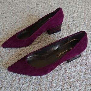 The STUART POWER BLOCK pump heels in rich burgundy size 6M